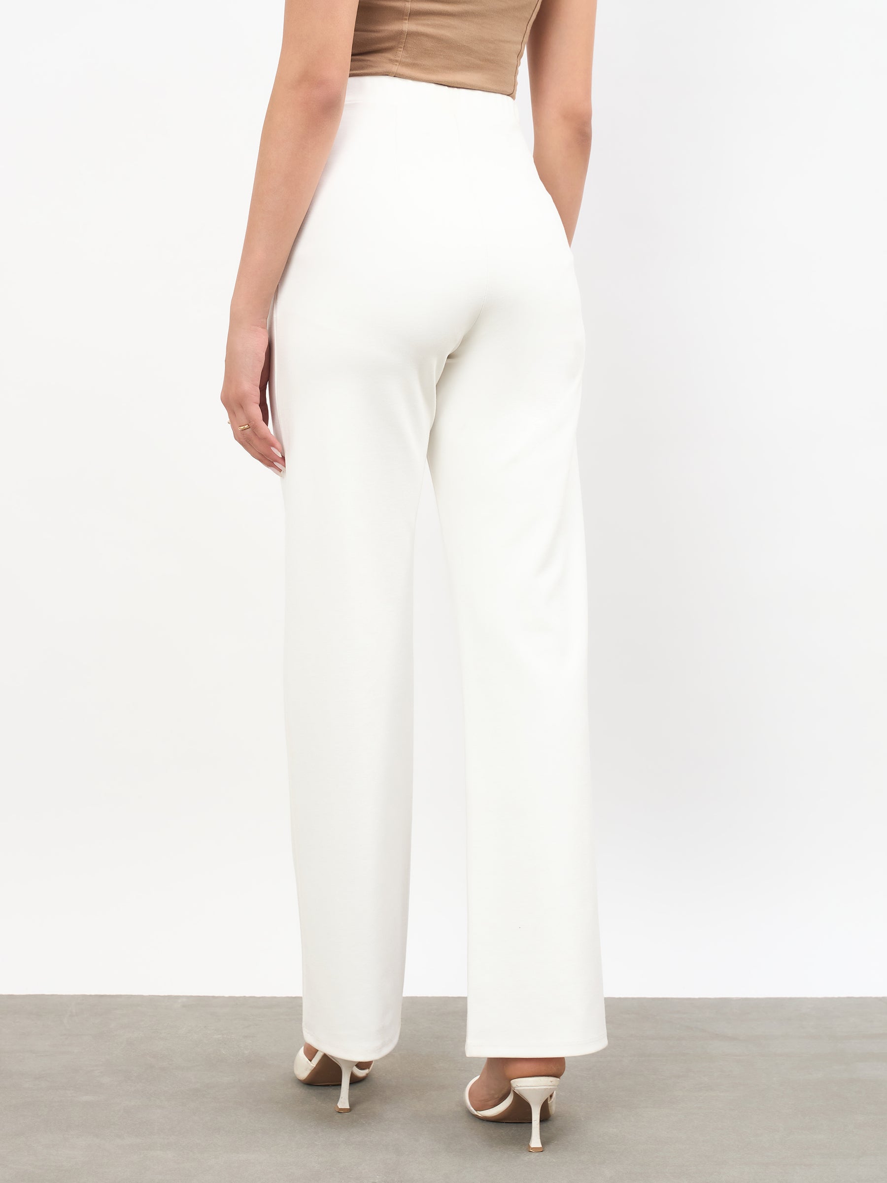 White Roma Straight Fit Pants-SASSAFRAS worklyf