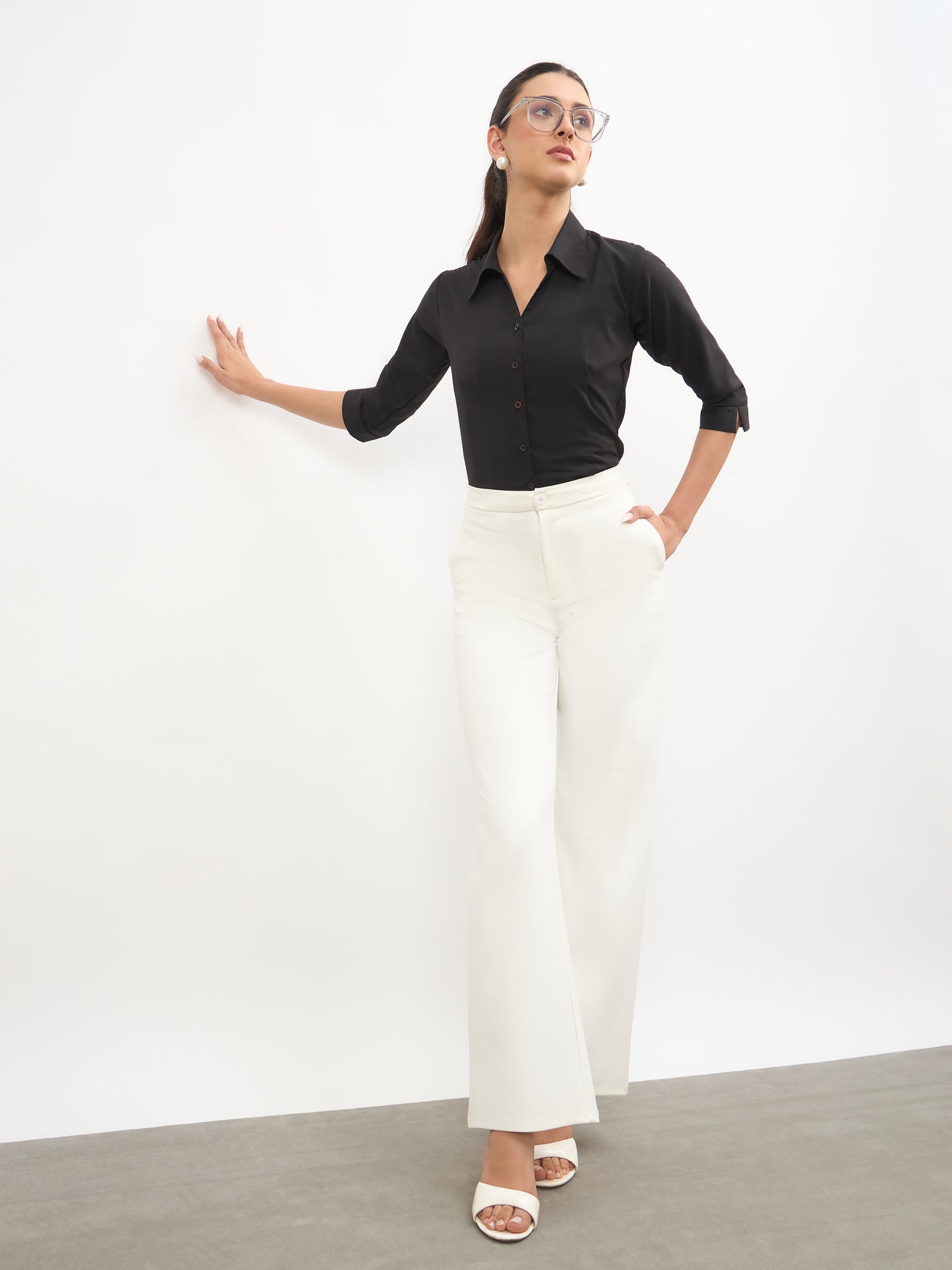 Women White Roma Straight Fit Pants