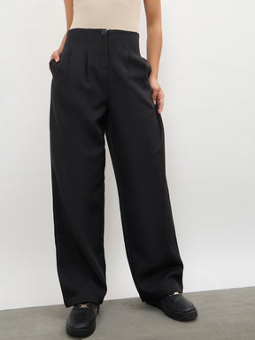Black Dual-Dart No-waistband Mid Rise Korean Pants-SASSAFRAS