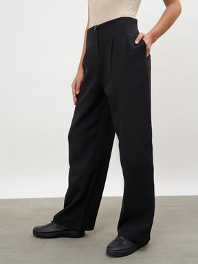 Black Dual-Dart No-waistband Mid Rise Korean Pants-SASSAFRAS