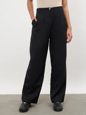 Black Dual-Dart No-waistband Mid Rise Korean Pants-SASSAFRAS