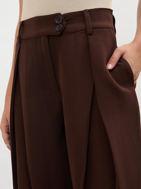 Dark Brown Overlapping Pleats Korean Pants-SASSAFRAS