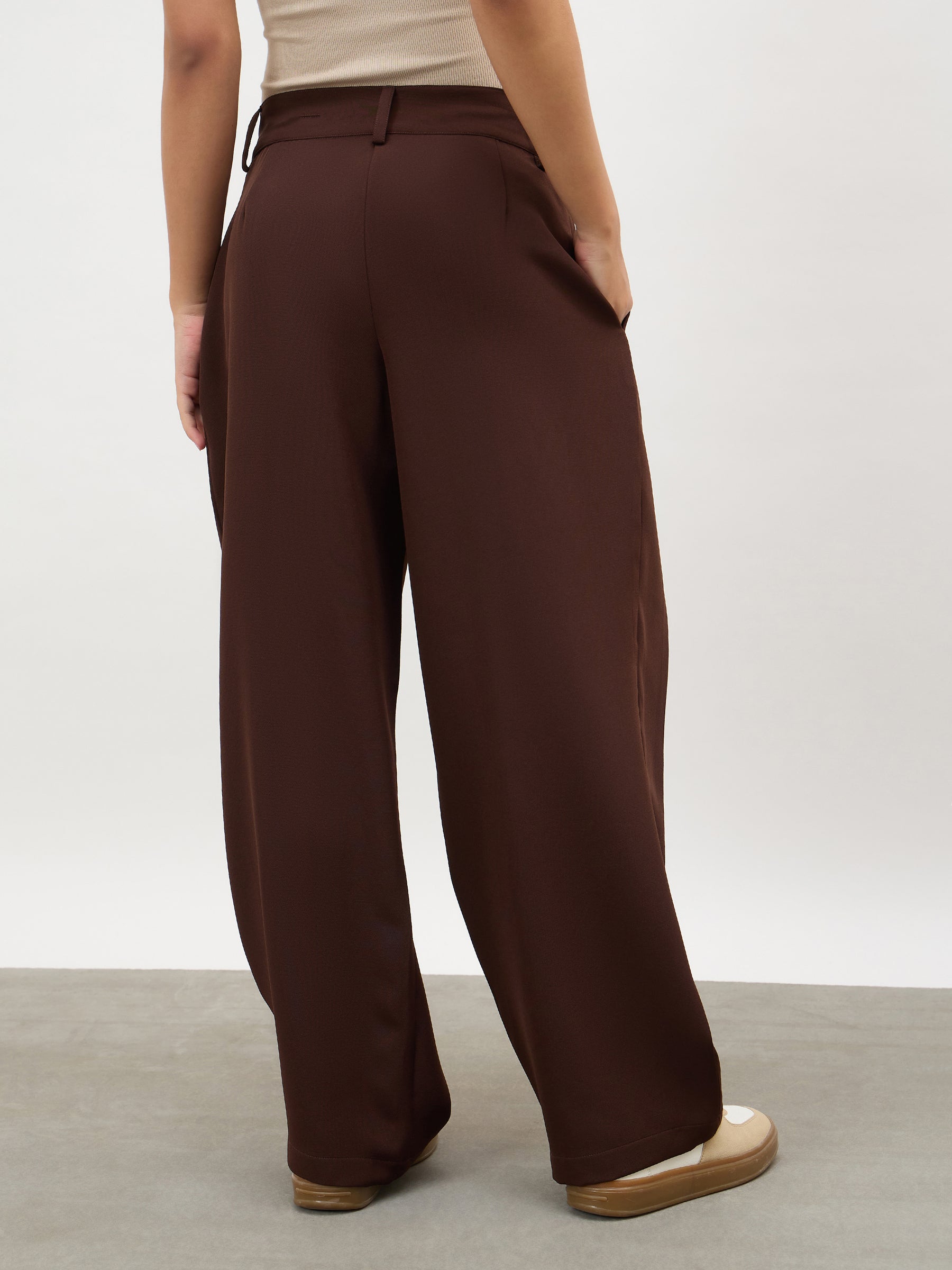 Dark Brown Overlapping Pleats Korean Pants-SASSAFRAS
