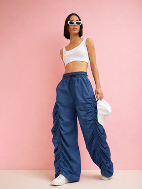 Navy Tencel Side Ruched Balloon Pants-SASSAFRAS