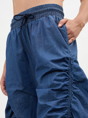 Navy Tencel Side Ruched Balloon Pants-SASSAFRAS