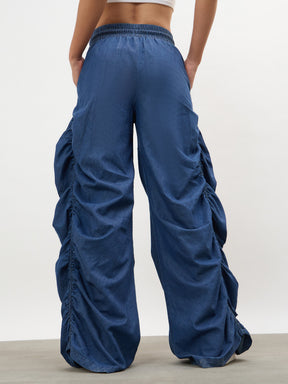 Navy Tencel Side Ruched Balloon Pants-SASSAFRAS