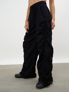 Black Tencel Side Ruched Balloon Pants-SASSAFRAS