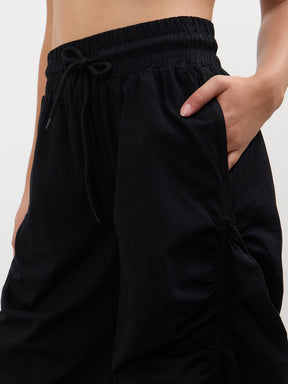 Black Tencel Side Ruched Balloon Pants-SASSAFRAS