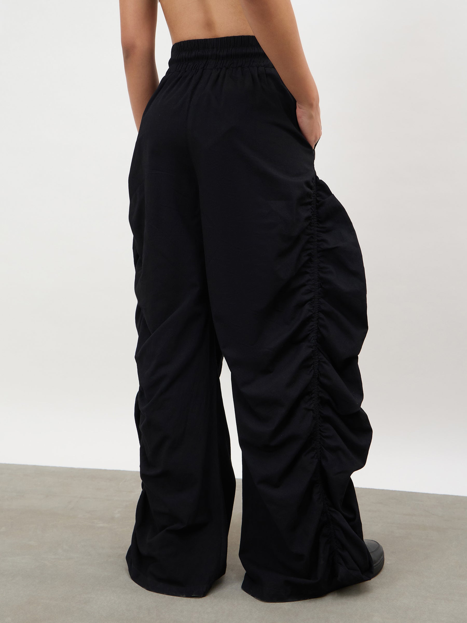 Black Tencel Side Ruched Balloon Pants-SASSAFRAS