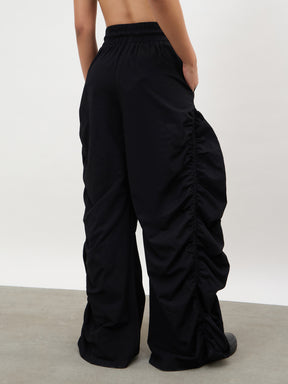 Black Tencel Side Ruched Balloon Pants-SASSAFRAS