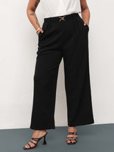 Black Front Metal Mock Belted Straight Pants-SASSAFRAS Curve