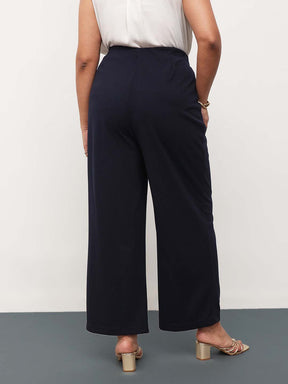 Navy Front Pleated Straight Pants-SASSAFRAS Curve