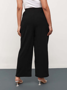 Black Front Pleated Straight Pants-SASSAFRAS Curve