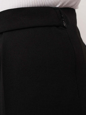 Women Black Front Pleated Straight Pants