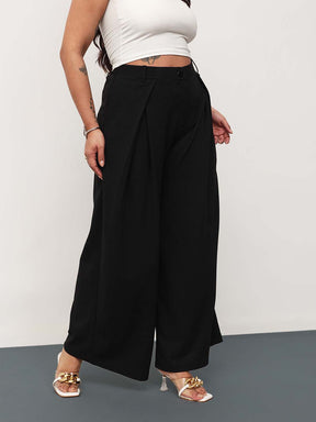 Black Front Wrap Detail Straight Flared Pants -SASSAFRAS Curve
