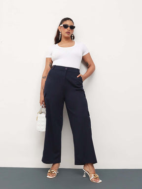 Navy Multi Pockets Cargo Pants -SASSAFRAS Curve