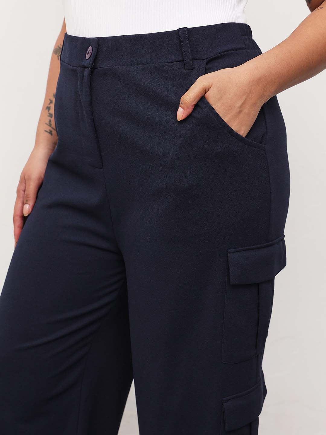 Navy Multi Pockets Cargo Pants -SASSAFRAS Curve