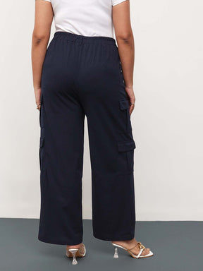 Navy Multi Pockets Cargo Pants -SASSAFRAS Curve