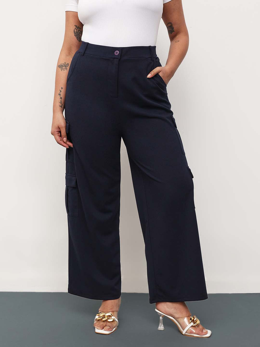 Women Navy Multi Pockets Cargo Pants