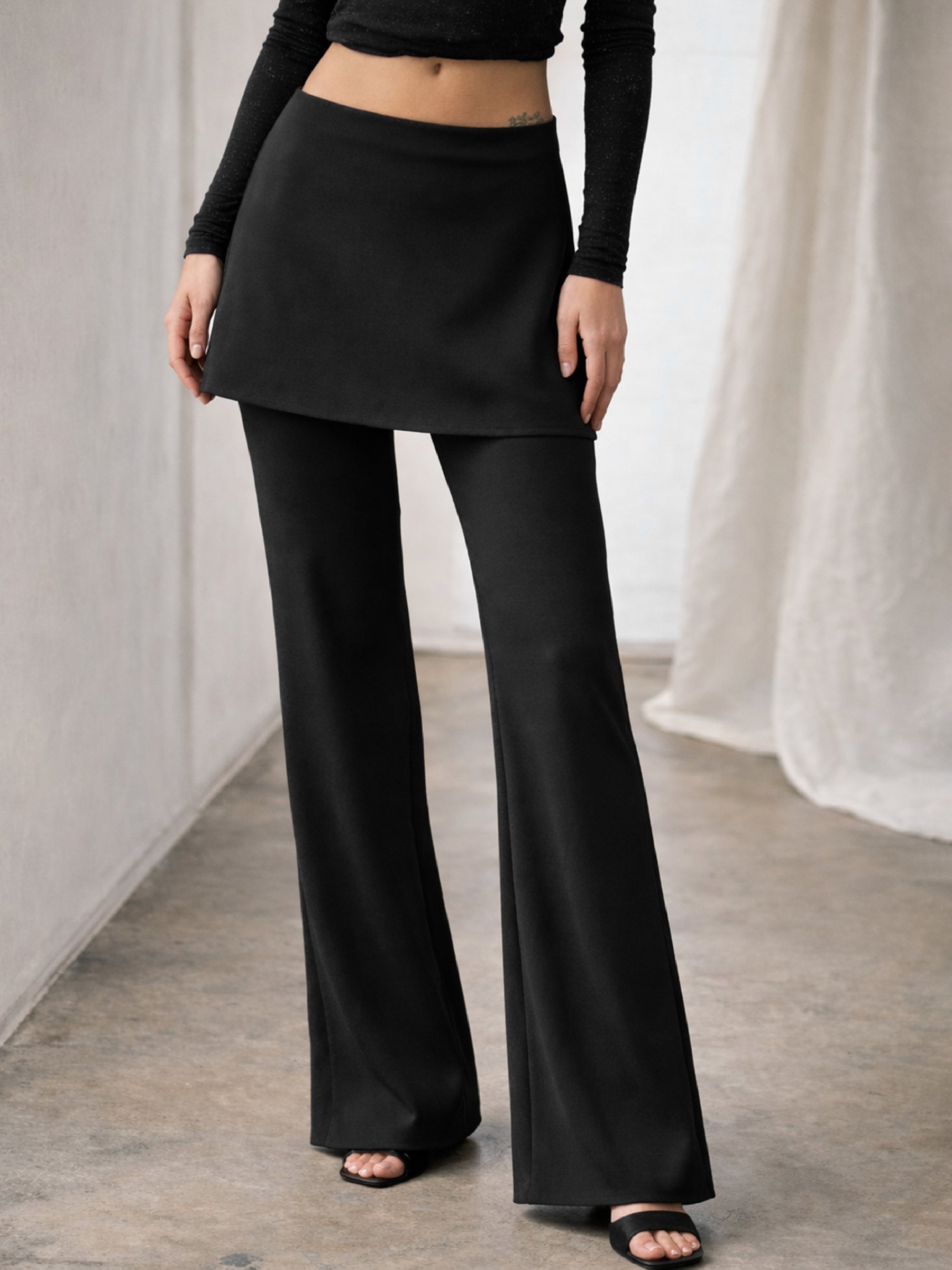 Black Minnie Out Layer Skirt Pants-SASSAFRAS