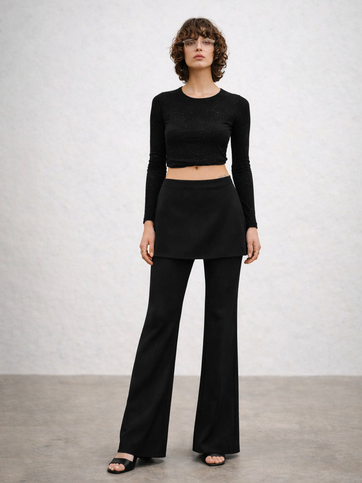 Black Minnie Out Layer Skirt Pants-SASSAFRAS