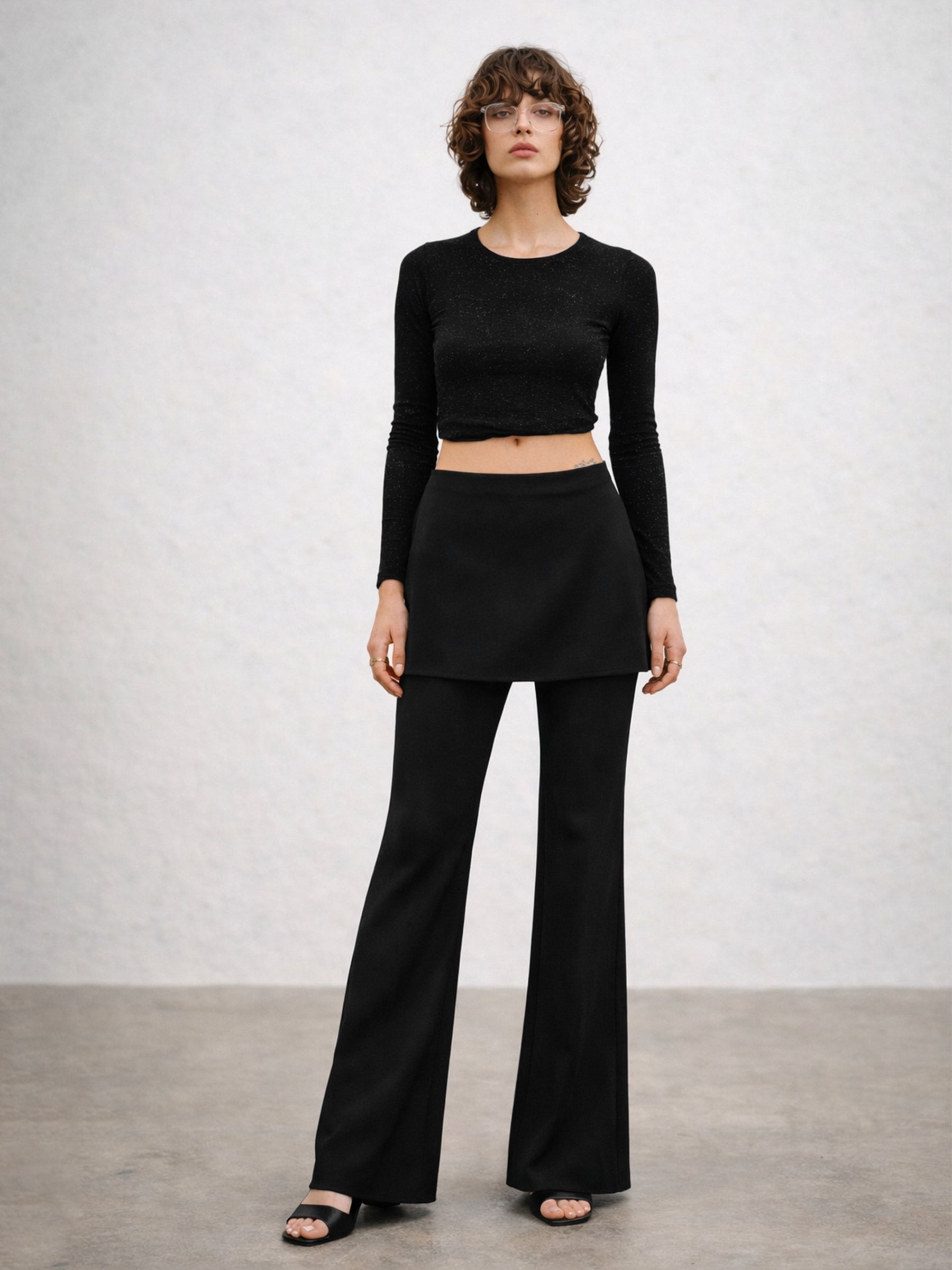 Black Minnie Out Layer Skirt Pants-SASSAFRAS