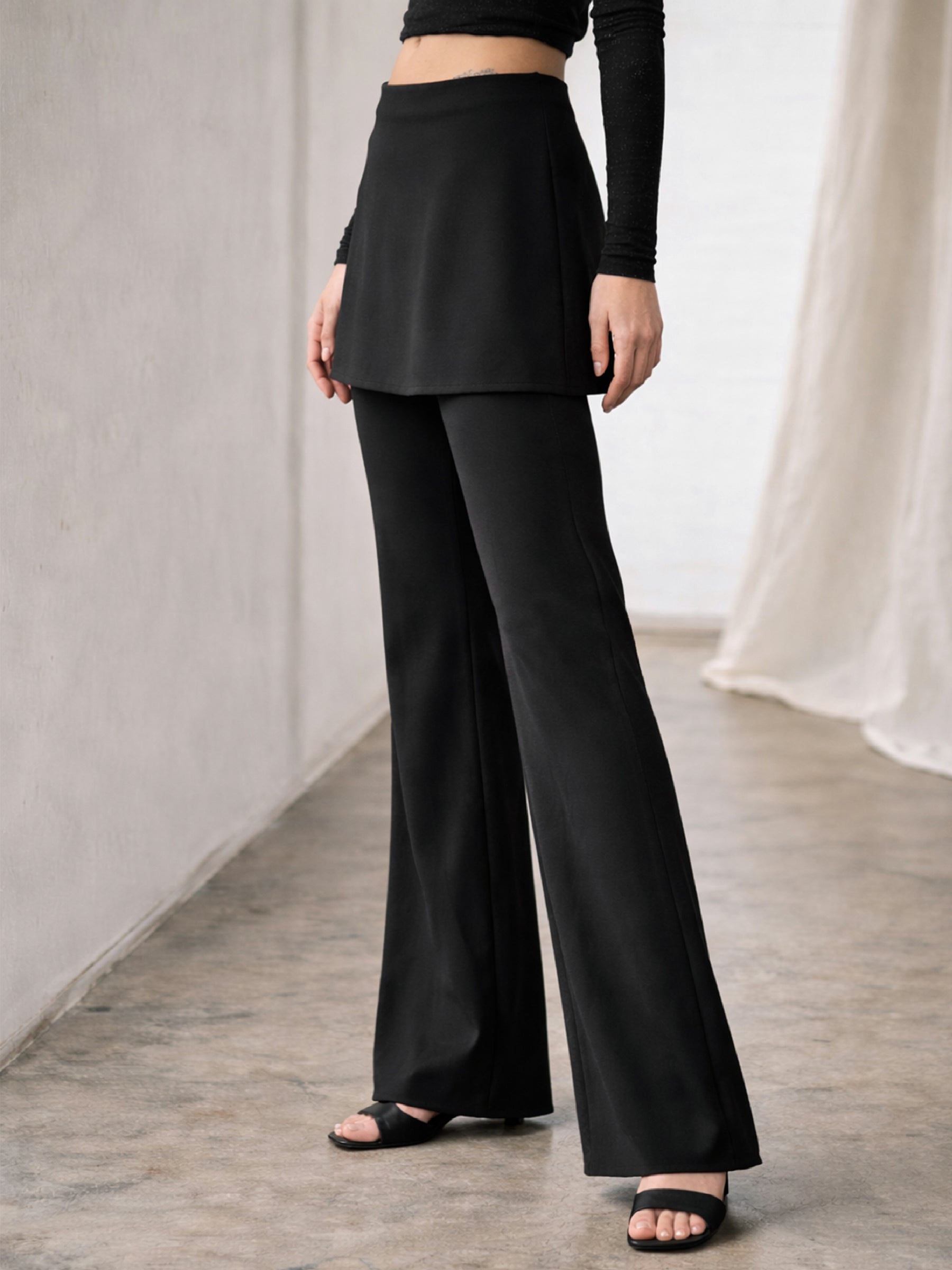 Black Minnie Out Layer Skirt Pants-SASSAFRAS