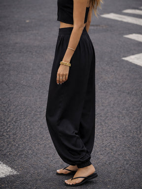 Black Front Pleated Balloon Pants-SASSAFRAS