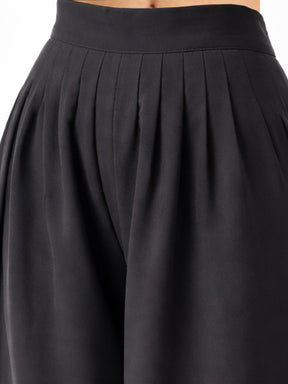 Black Front Pleated Balloon Pants-SASSAFRAS
