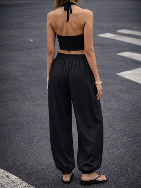 Women Black Front Pleated Balloon Pants