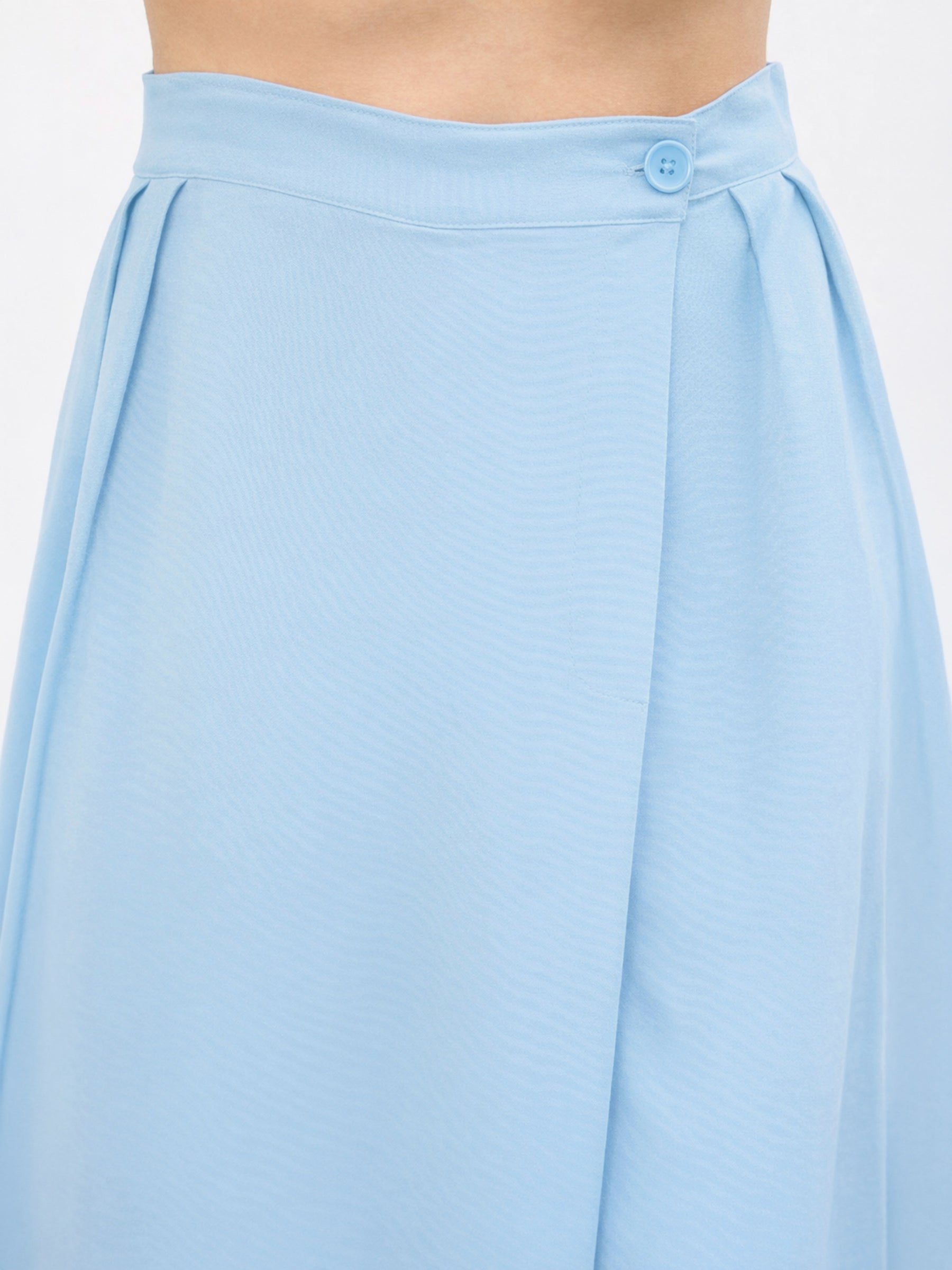 Blue Wrap Side Pleated Straight Pants-SASSAFRAS