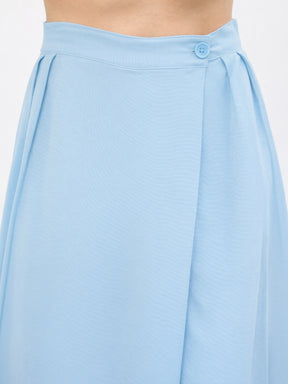 Blue Wrap Side Pleated Straight Pants-SASSAFRAS