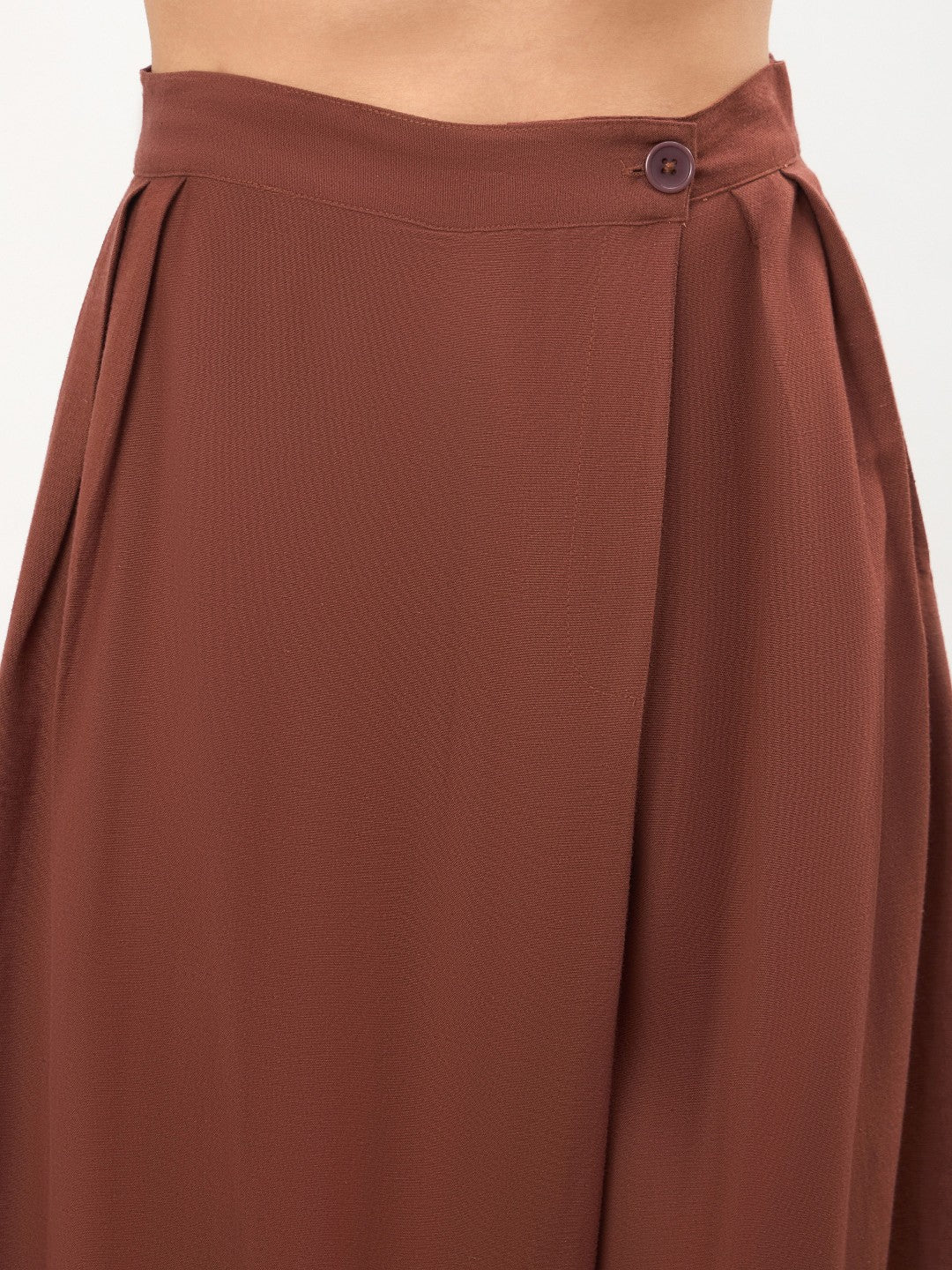 Brown Wrap Side Pleated Straight Pants-SASSAFRAS