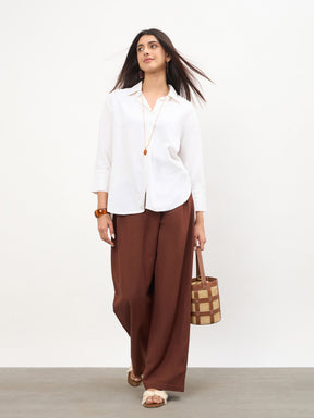 Brown Wrap Side Pleated Straight Pants-SASSAFRAS