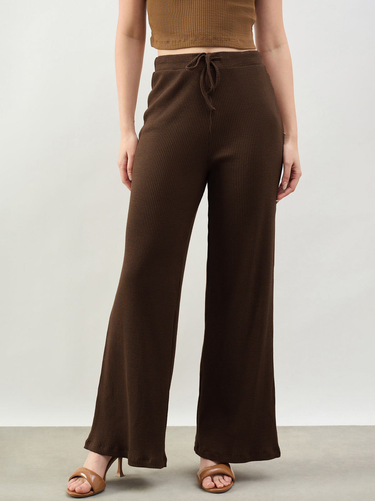Brown Rib Drawstring Pants-SASSAFRAS BASICS