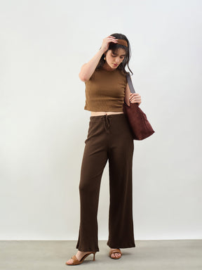 Brown Rib Drawstring Pants-SASSAFRAS BASICS