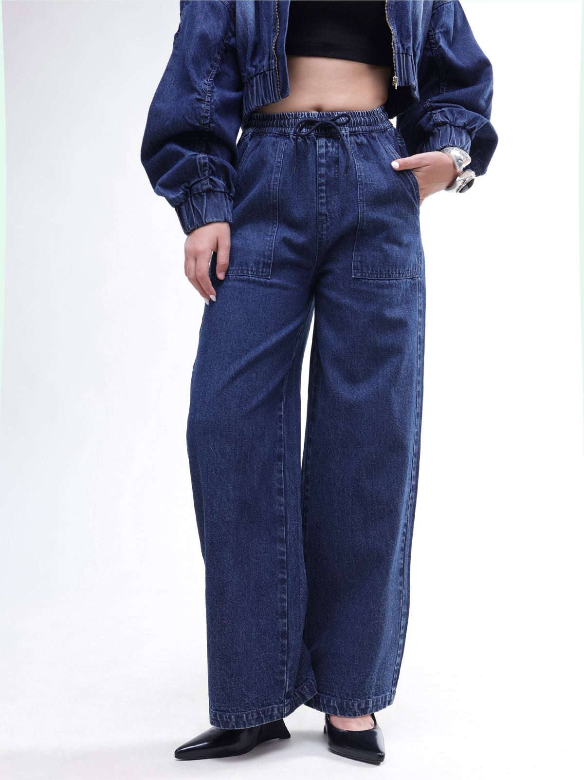 Blue Washed Denim Straight Pants-SASSAFRAS
