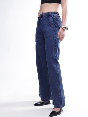 Blue Washed Denim Straight Pants-SASSAFRAS