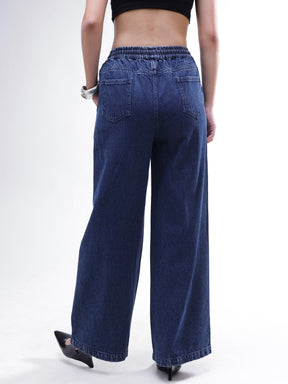 Blue Washed Denim Straight Pants-SASSAFRAS