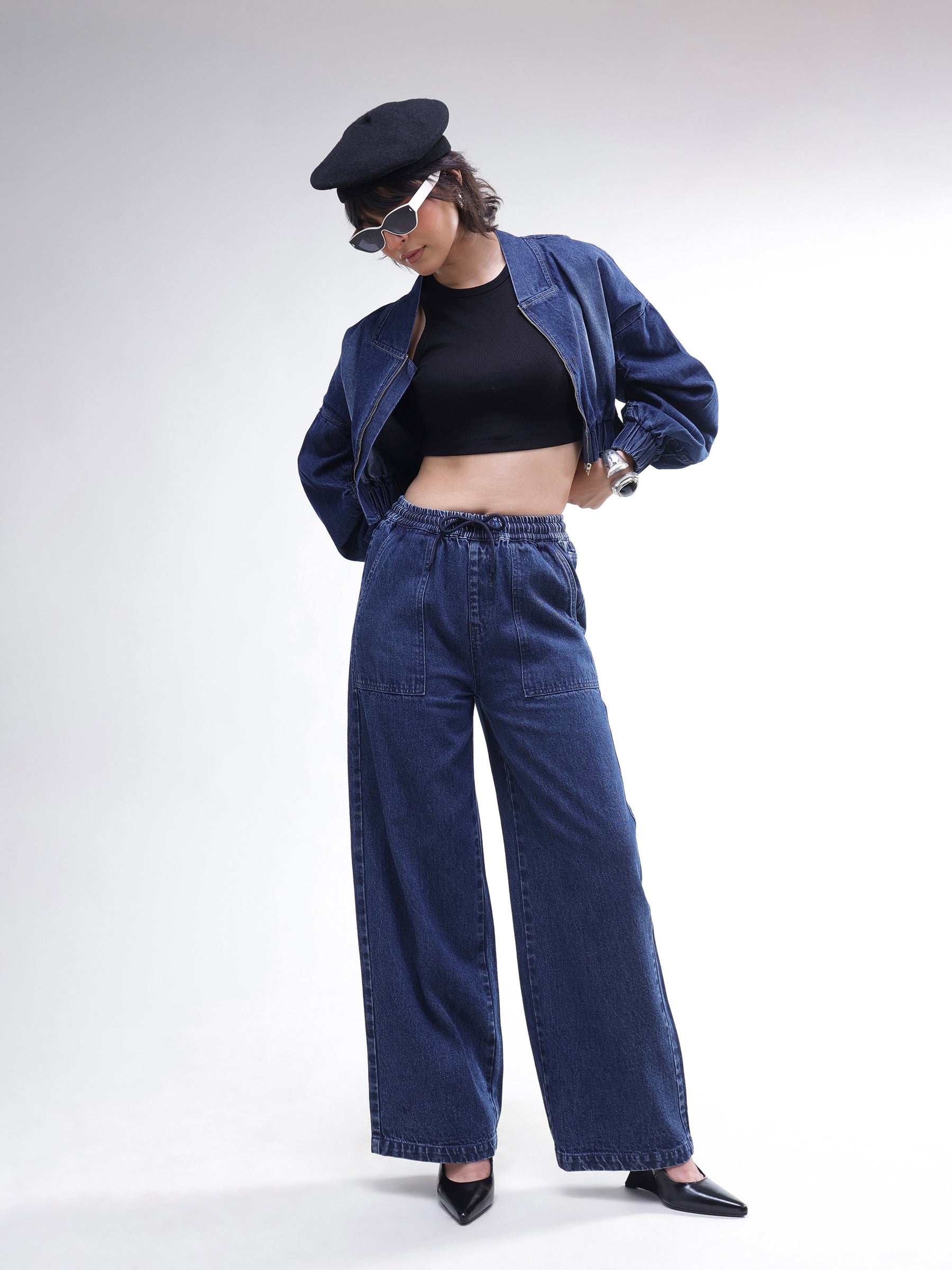 Blue Washed Denim Straight Pants-SASSAFRAS