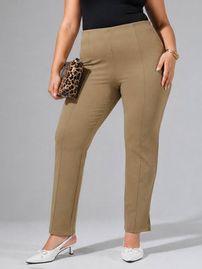 Tan Roma Side Slit Jegging-SASSAFRAS Curve