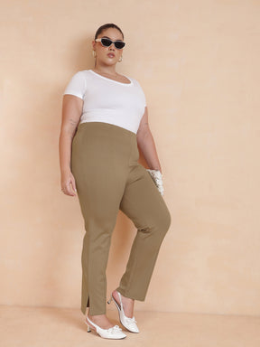 Tan Roma Side Slit Jegging-SASSAFRAS Curve