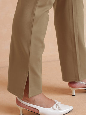 Tan Roma Side Slit Jegging-SASSAFRAS Curve