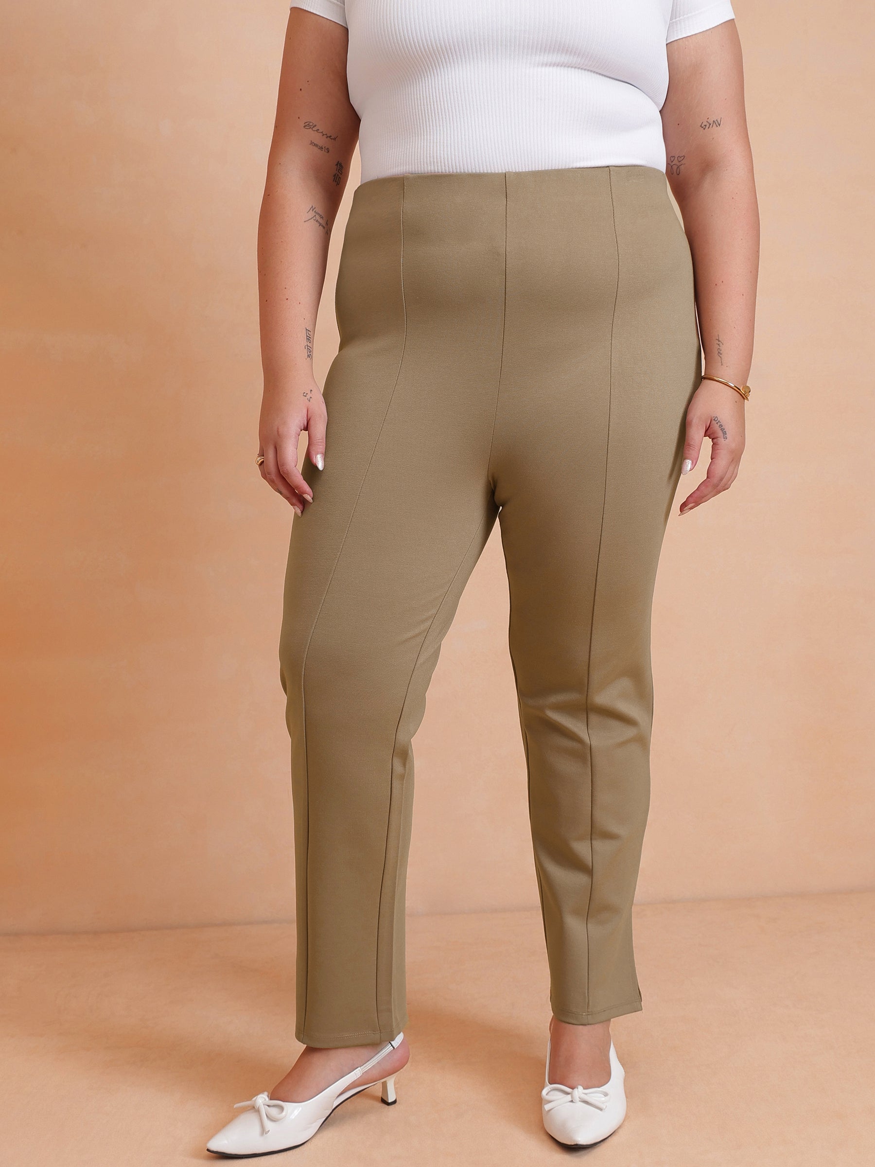 Women Tan Roma Side Slit Jegging