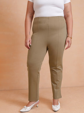 Women Tan Roma Side Slit Jegging
