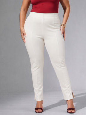 White Roma Side Slit Jegging-SASSAFRAS Curve