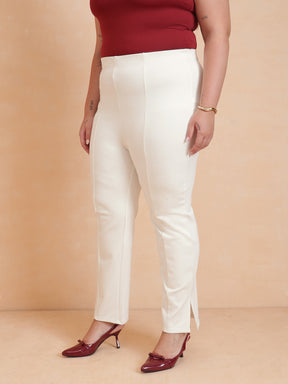 White Roma Side Slit Jegging-SASSAFRAS Curve