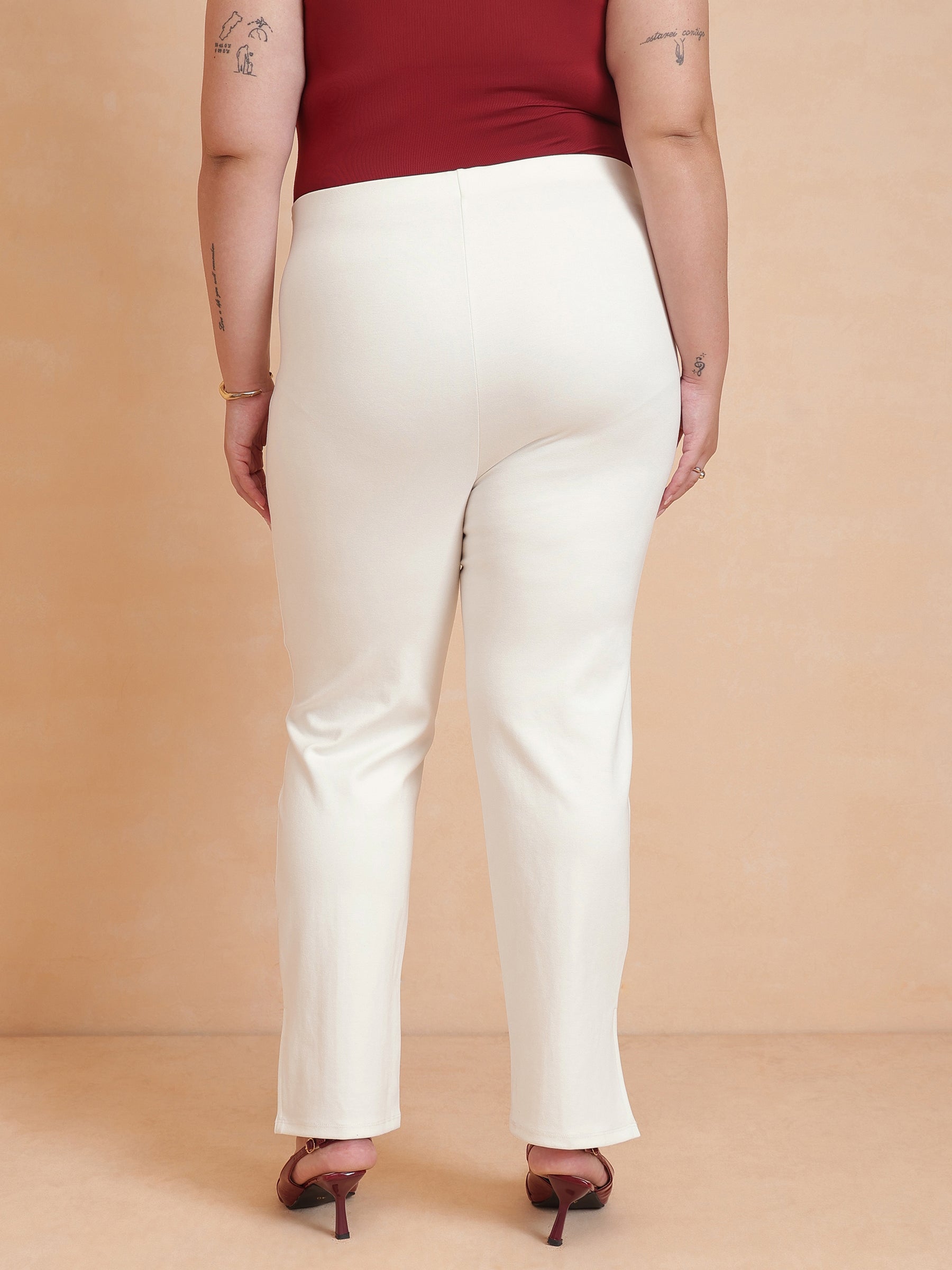 Women White Roma Side Slit Jegging