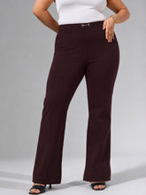 Burgundy Roma Front Metal Trim Bell Bottom Pants-SASSAFRAS Curve