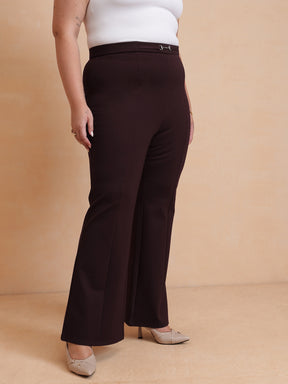 Burgundy Roma Front Metal Trim Bell Bottom Pants-SASSAFRAS Curve